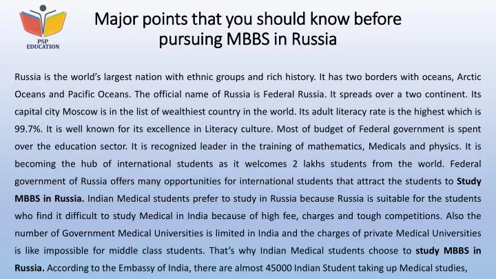 major points that you should know before pursuing mbbs in russia