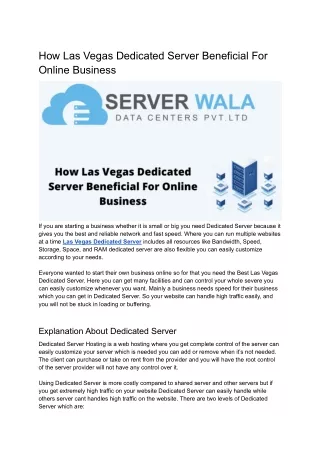 How Las Vegas Dedicated Server Beneficial For Online Business