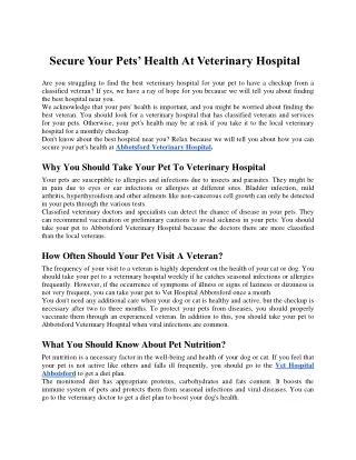 Secure Your Pets’ Health At Veterinary Hospital