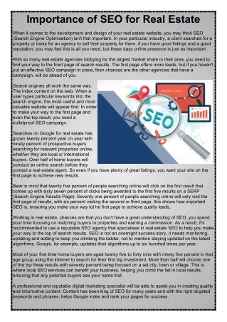 Importance of SEO for Real Estate