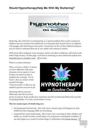 would hypnotherapy help me with my stuttering