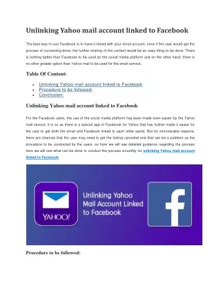 Unlinking Yahoo mail account linked to Facebook