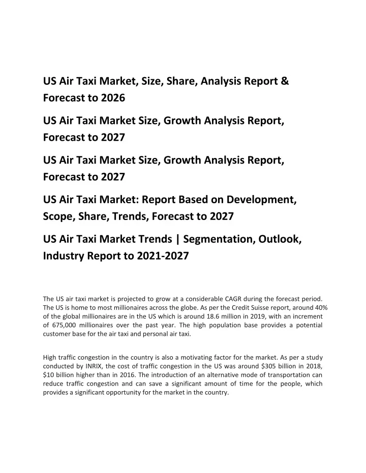 us air taxi market size share analysis report