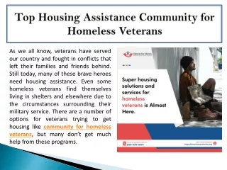 Top Housing Assistance Community for Homeless Veterans