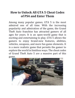 How to Unlock All GTA 5 Cheat Codes of PS4 and Enter Them