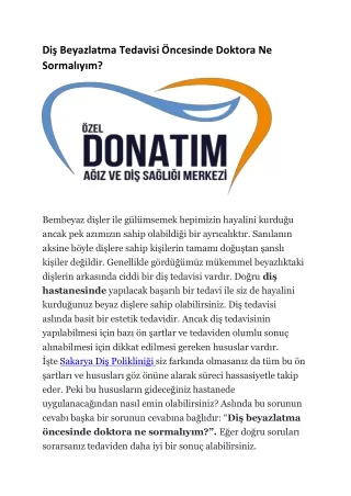 Diş Beyazlatma Tedavisi Öncesinde Doktora Ne Sormalıyım