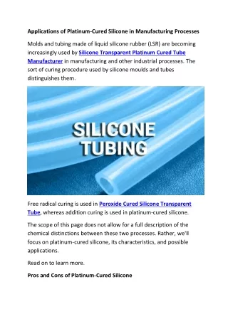 Applications of Platinum-Cured Silicone in Manufacturing Processes