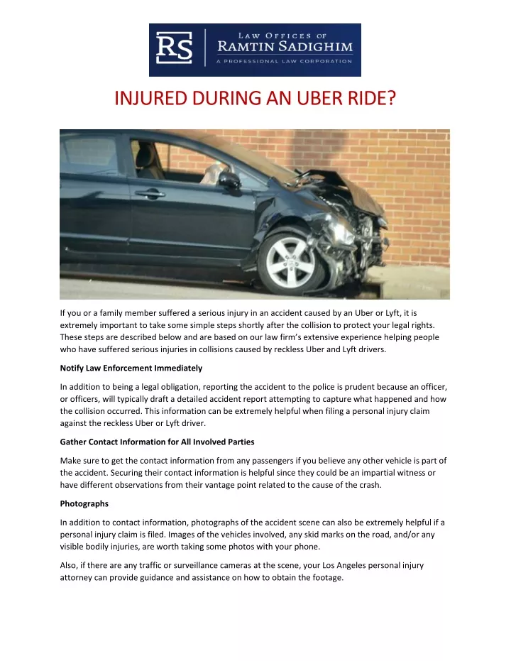 injured during an uber ride