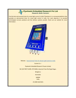 Astronomical Timer for Street Light Control in India  Flywheels.in