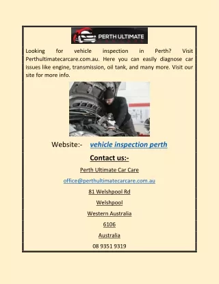 Vehicle Inspection Perth | Perthultimatecarcare.com.au