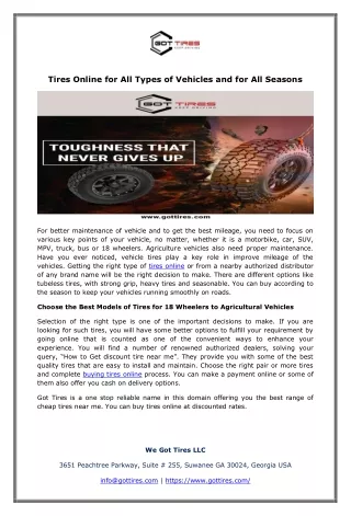 Tires Online for All Types of Vehicles and for All Seasons
