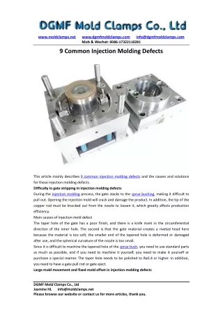 9 Common Injection Molding Defects