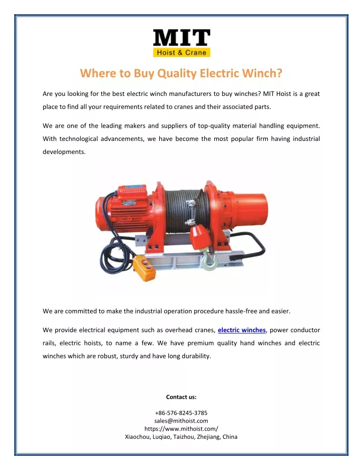 where to buy quality electric winch