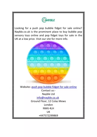 Push Pop Bubble Fidget for Sale Online Nayble.co.uk