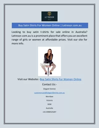 Buy Satin Shirts For Women Online | Letresor.com.au