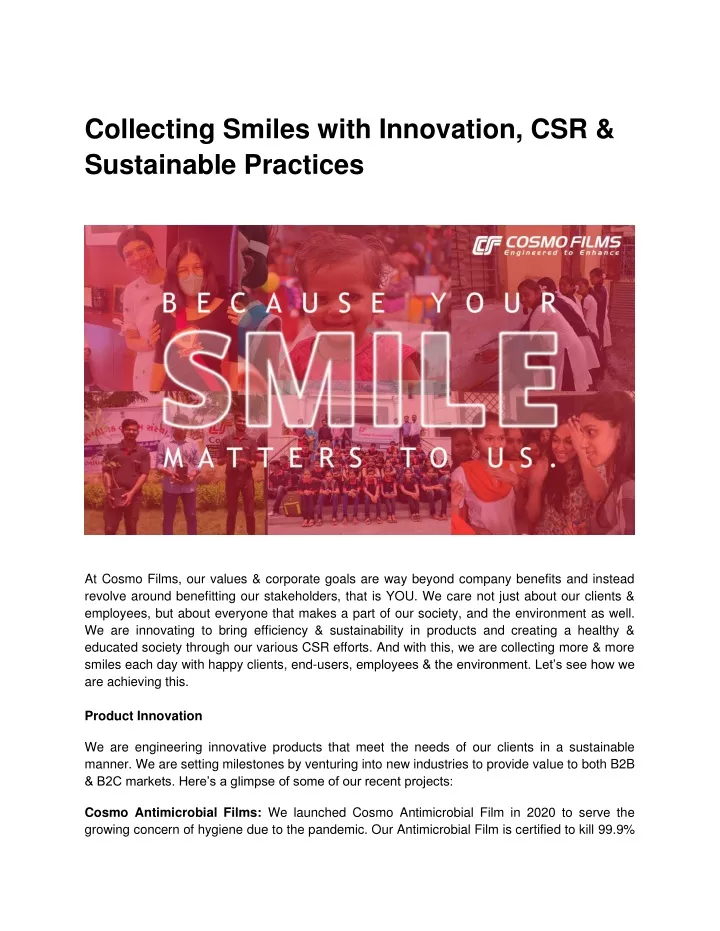 collecting smiles with innovation csr sustainable