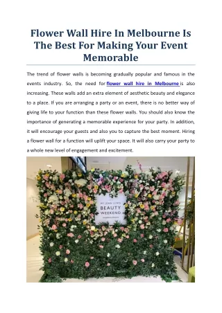 Flower Wall Hire In Melbourne Is The Best For Making Your Event Memorable