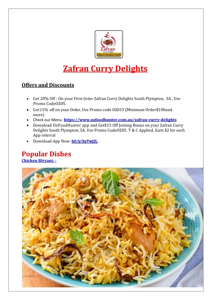 zafran curry delights offers and discounts