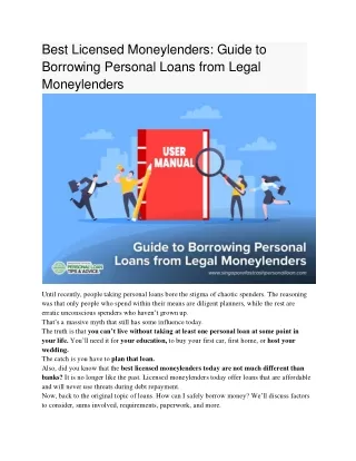Personal Loans from Legal Moneylenders in Singapore