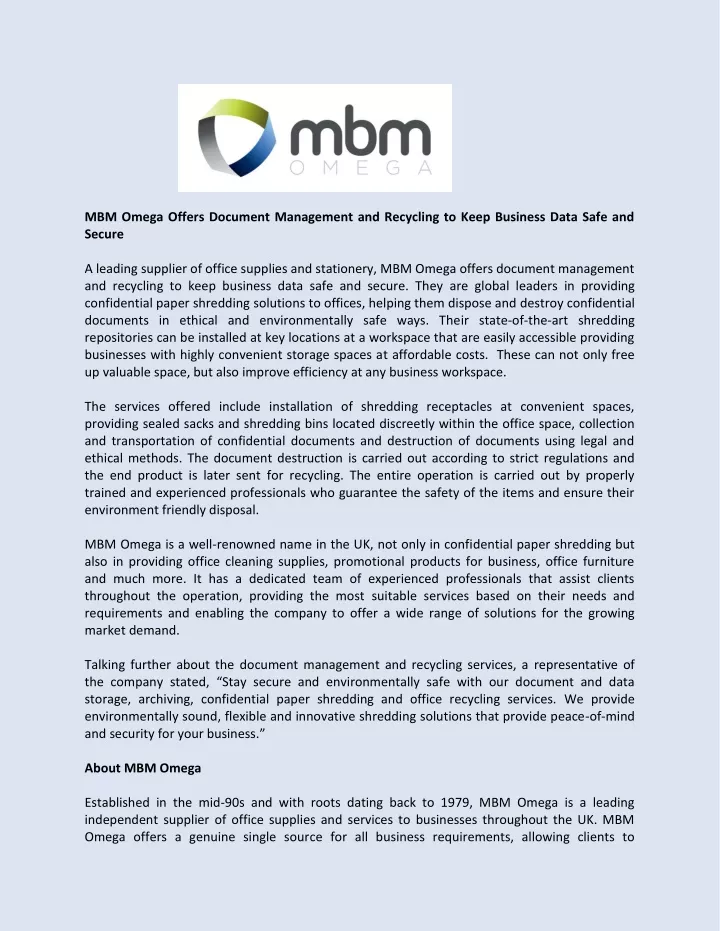 mbm omega offers document management