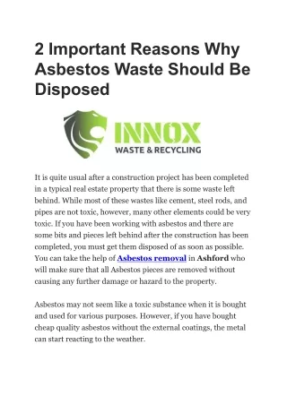 2 important reasons why asbestos waste should