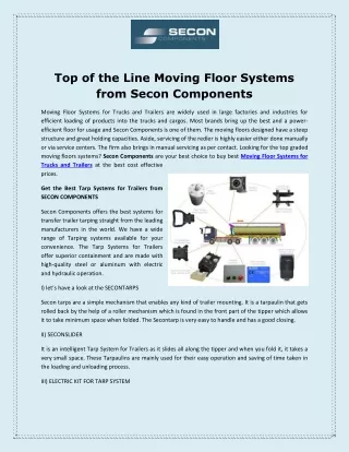 Top of the Line Moving Floor Systems from Secon Components