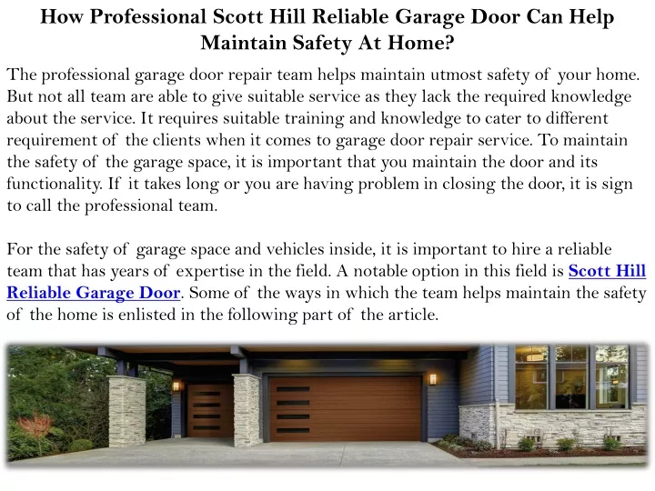 how professional scott hill reliable garage door