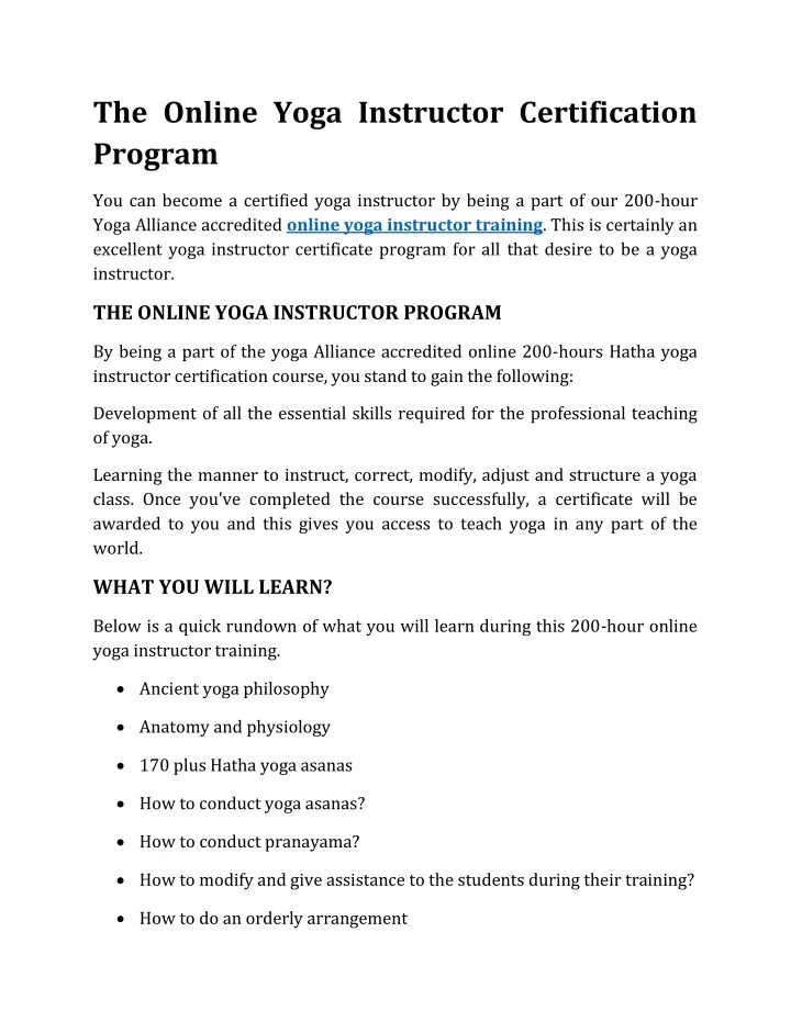 the online yoga instructor certification program