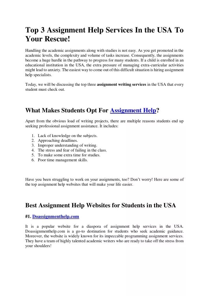 top 3 assignment help services in the usa to your