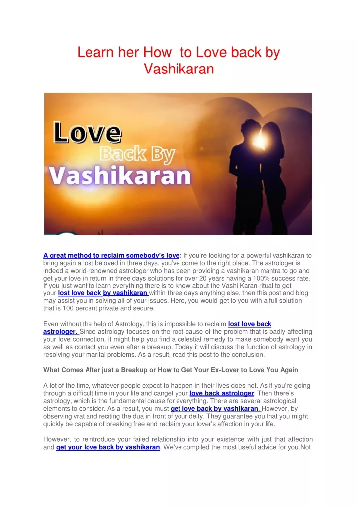 learn her how to love back by vashikaran