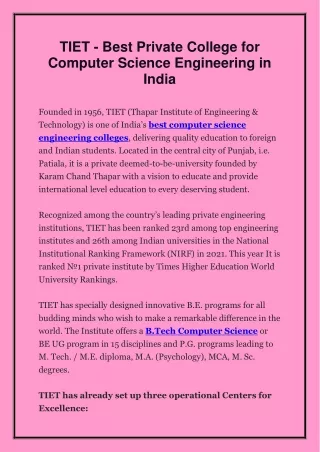 tiet best private college for computer science