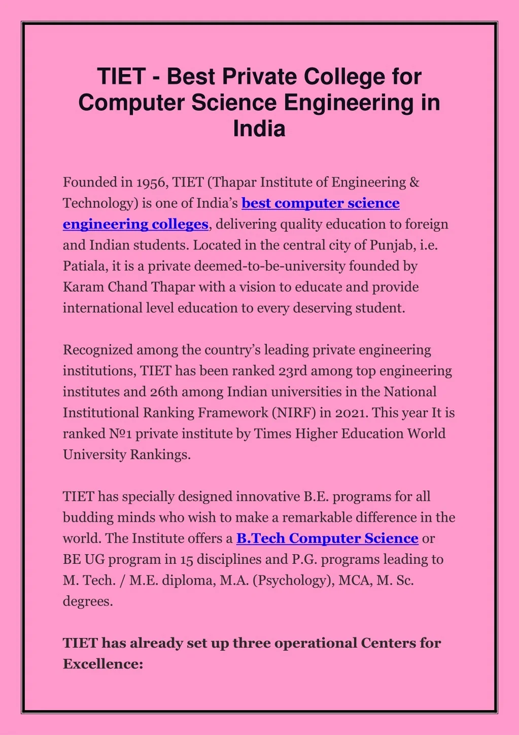 PPT - TIET - Best Private College for Computer Science Engineering in ...