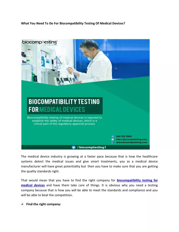 what you need to do for biocompatibility testing