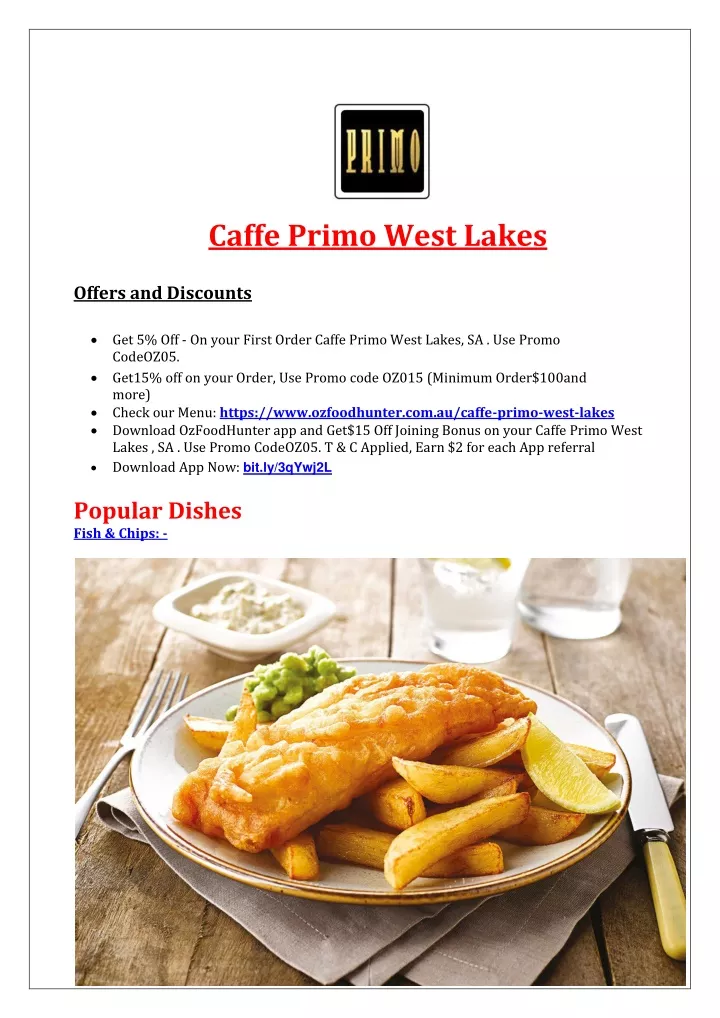 caffe primo west lakes offers and discounts