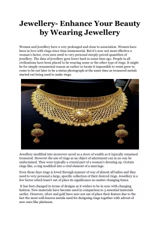 Jewellery- Enhance Your Beauty by Wearing Jewellery