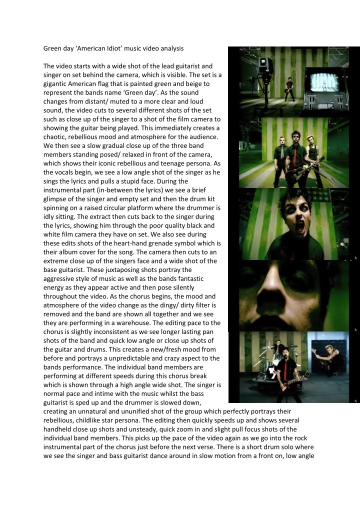 green day american idiot music video analysis