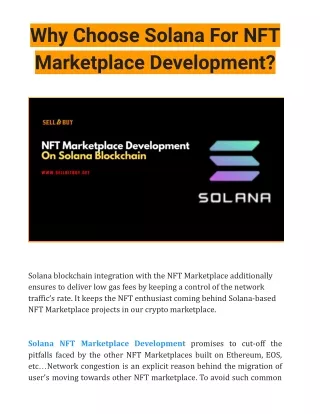 why choose solana for nft marketplace development