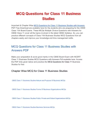 mcq questions for class 11 business studies