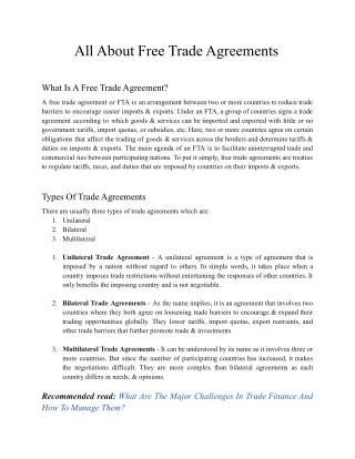 All About Free Trade Agreements