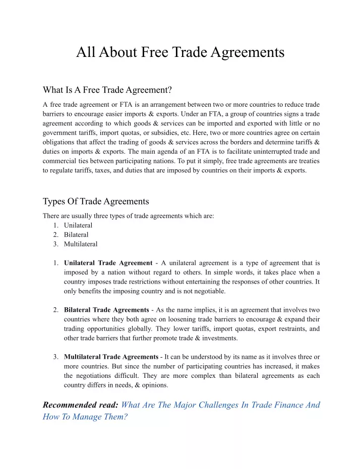 all about free trade agreements