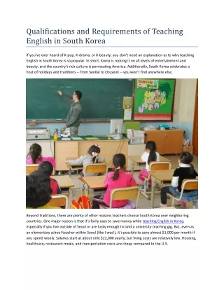 Qualifications and Requirements of Teaching English in South Korea