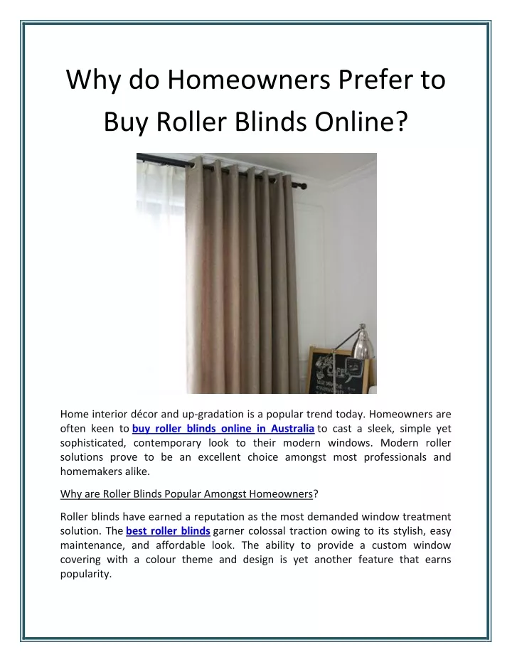 why do homeowners prefer to buy roller blinds