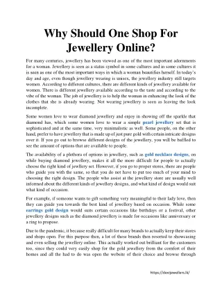why should one shop for jewellery online