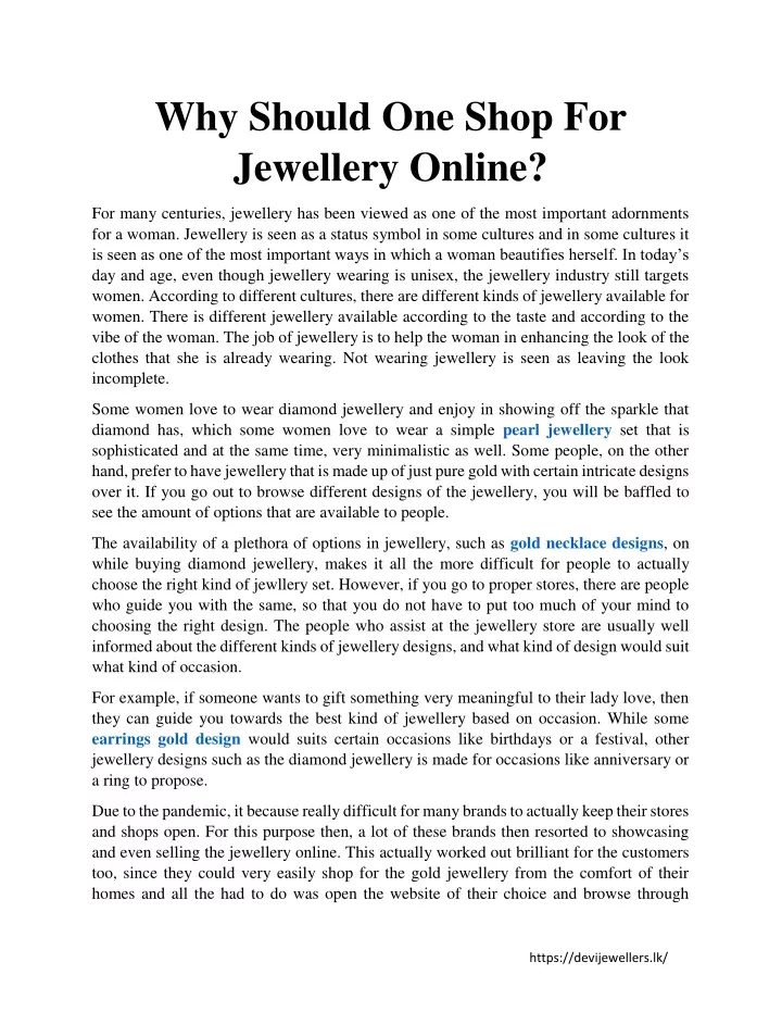 why should one shop for jewellery online