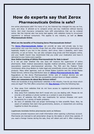 How do experts say that Zerox Pharmaceuticals Online is safe