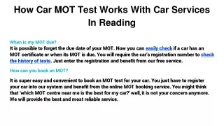 how car mot test works with car services in reading