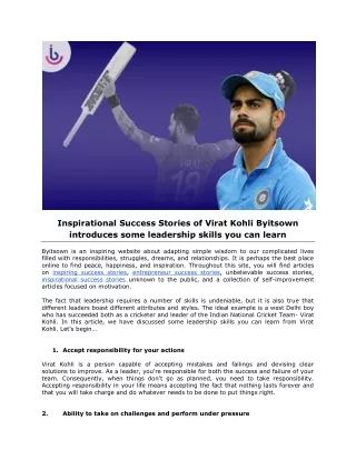 Inspirational Success Stories of Virat Kohli Byitsown introduces some leadership skills you can learn-converted