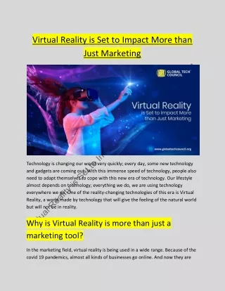 Virtual Reality is Set to Impact More than Just Marketing