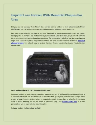 Imprint Love Forever With Memorial Plaques For Urns