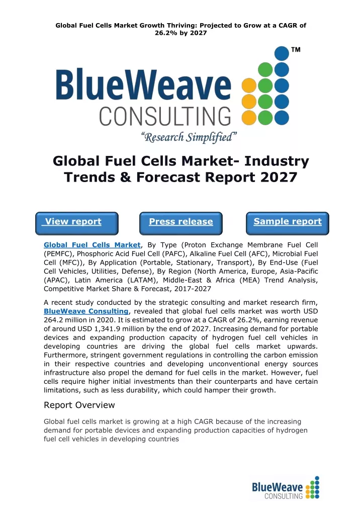 global fuel cells market growth thriving